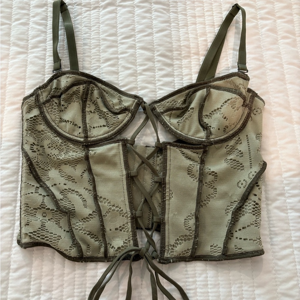 Urban Outfitters Olive Lace-Up Crop Top